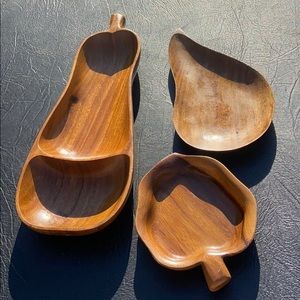 Trio of Monkey Pod Wood serving dishes